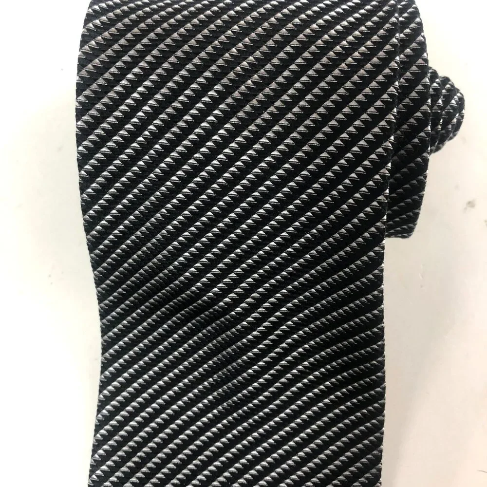 DONA Black & White Geometric Micro Pattern Tie 100% Silk Handmade Necktie Long